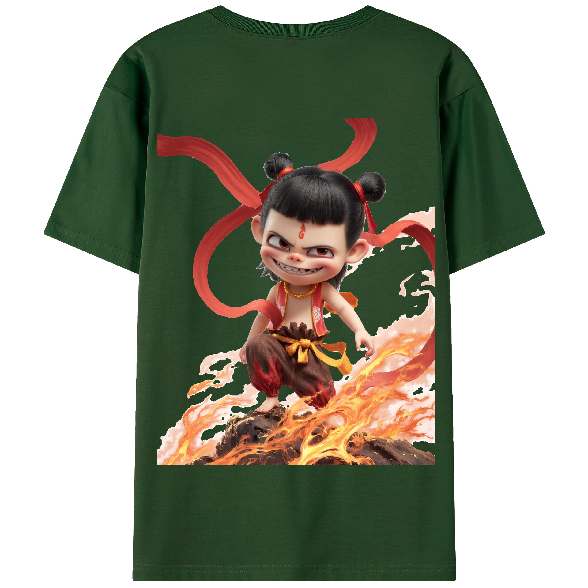 （画像用） Ne Zha 2 ナタ 魔童の大暴れ 綿100％半袖Tシャツ（背面プリント）